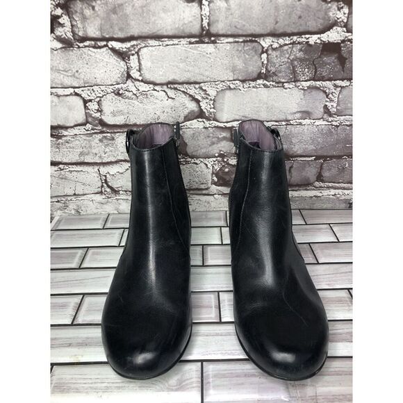 Dansko Black Leather Ankle Boots Block Heel Zip Heel Booties Women 38EU/7.5M US - Picture 3 of 16